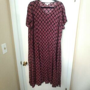 Crinkle Rayon Short Sleeve V Neck Maxi Dress 1X